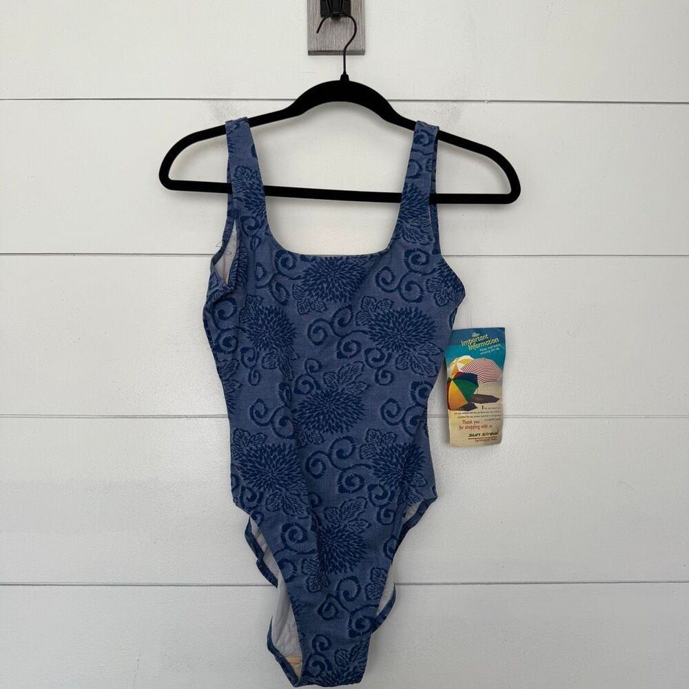 Sun Streak Women’s 8 Newport News Blue Patterned Vintage Swim New Deadstock